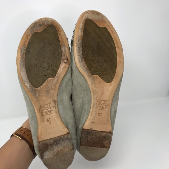 AGL Rhinestone Studded Cap Toe Ballet Flat 41 Gray - Picture 6 of 8